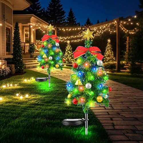 Weihnachtsbaum Beleuchtung Aussen Solar, 2 Stück Weihnachtsbeleuchtung Außen Solar, Weihnachtsdeko Aussen Weihnachtsbaum Solar Weihnachtsbeleuchtung Wasserdicht für Außen Garten Terrasse (A) von Lergas