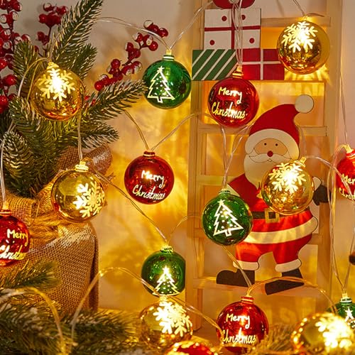 Lichterkette Weihnachten, 1.5M Weihnachtsdeko Lichterkette, Weihnachtskugeln Lichterketten Batterie, Weihnachts Lichterkette Wasserdicht, Weihnachtslichterkette für Weihnachtsdeko Innen & Aussen (A) von Lergas