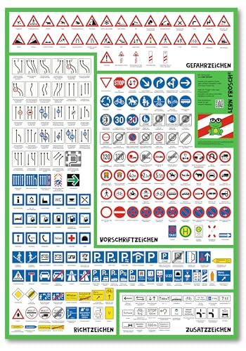 Lern Frosch® Verkehrszeichen Lernposter | Verkehrsschilder für den Führerschein | Verkehrssicherheit für Kinder und Erwachsene von Lern Frosch