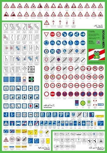 Lern Frosch ® Verkehrszeichen mit Arabischer Ìbersetzung Lernposter | Verkehrsschilder für den Führerschein für mehr Verkehrssicherheit von Lern Frosch