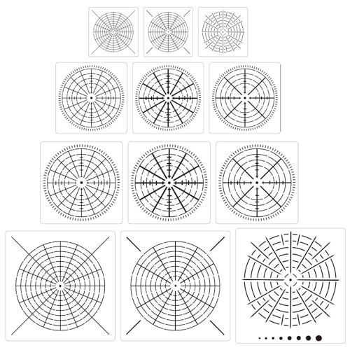 Geometrische Malschablonen, 16 Segmente, geometrische Schablonen zum Malen auf Wand, Papier, Stoff, Glas, Metall, 12 Stück von Lerpwige