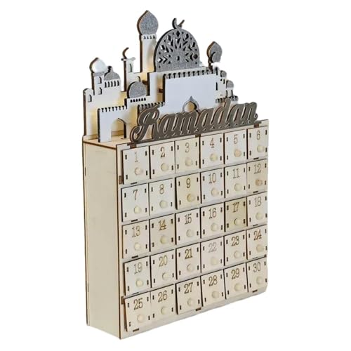 Holz Moschee Burgen Adventskalender Eid Countdown Kalender mit LED Licht Schublade Muslime Ramadans Festival Dekoration von Lerpwige