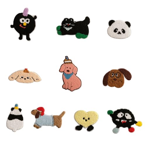 Set Von 10 Cartoon Stoffflecken Tierische Reparatur Von Flecken Mit Klebstoffrücken Zum Dekorieren Von Kleidungsstücken Und Accessoires von Lerpwige