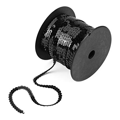 100 Yards Schwarze Pailletten, 6mm Pailletten zum Aufnähen Schwarz Pailletten zum Nähen Flache Runde Pailletten Schnur Pailletten String, DIY Handarbeit Nähen Handwerk Zubehör für Kleidung Dekoration von Les-Theresa