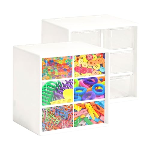 2 Stück Bastelbox Aufbewahrung Schublade, Aufbewahrung mit 9 Schubladen 3 Stöckige Sortierboxen für Kleinteile Schubladen Schubladenbox Kunststoff, für Schminktisch, Kommode, Badezimmer, Büro (Weiß-6) von Les-Theresa