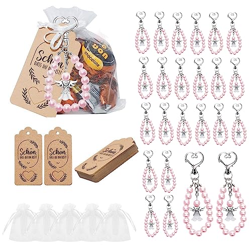 24 Stück Schutzengel Anhänger, Schlüsselanhänger Schutzengel Schutzengel Schlüsselanhänger Gastgeschenk Anhänger Schutzengel Klein, für Hochzeit Taufe Weihnachten Geburtstag Gastgeschenke, Rosa von Les-Theresa