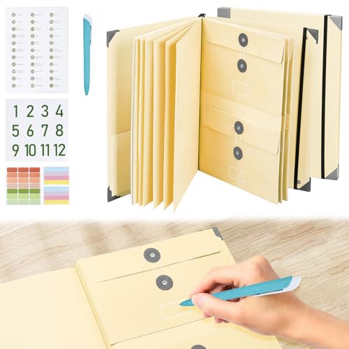 Document Organizer, 9 Seiten Folio Life Organizer, Life Book Document Organizer Folder Organizer Dokumentenmappe A4, mit Aufnahmestift und Etiketten, für Haus, Schule und Arbeitsreise (Khaki) von Les-Theresa