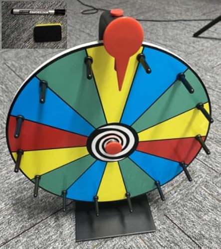 12 Zoll Glücksrad zum Drehen mit 14 Gewinnpools, Roulette Spiel mit Robustem Edelstahlfuß mit Standstange und Rutschfestem Saugnapf, Glücksrad mit Stift und Radiergummi für Partys, Karneval von Les-Theresa