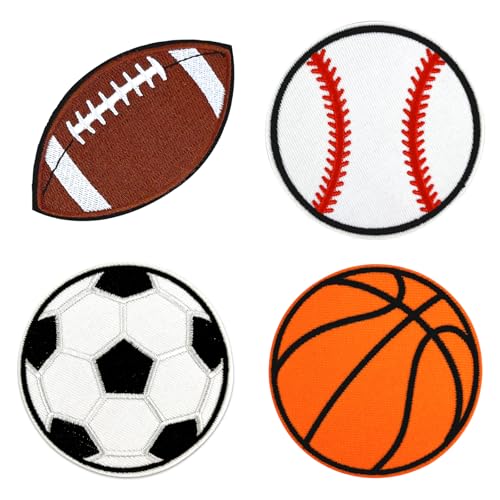 4-teiliges Ball-Patch-Set, Sport-Patches, Fußball, Baseball, Basketball, Fußball, Aufnäher, zum Aufbügeln oder Aufnähen, bestickte Applikation für T-Shirts, Jacken, Mützen, Taschen usw von Lesonwo