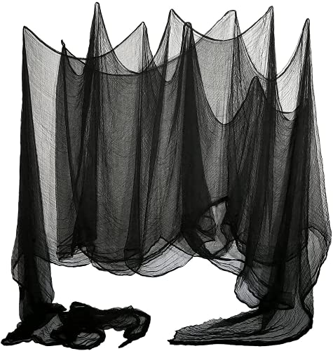 LessMo Super-Size Halloween Gaze Dekoration, 2x5m Gruseliges Schwarz Tuch, Halloween Deko drapieren Türen Eingänge Windows Cover Gaze für Halloween Haunted Hause Party von LessMo