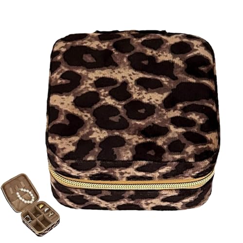 Lesunbak Leoparden-Schmuckschatulle, Leoparden-Schmucketui, Leder-Halsketten-Organizer-Tabletts, kleine Ringbox für Paare, tragbare Schmuck-Aufbewahrungsbox, für Reisen auf dem Tisch von Lesunbak