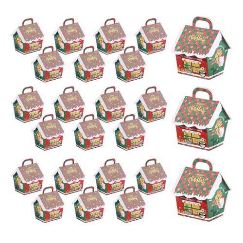 Lesunbak Weihnachtshaus-Karton-Schachteln, 24 x Keks-Weihnachtsboxen, 3D-Haus, Keksboxen für Gebäck, Cupcakes, Kekse, Goodie von Lesunbak