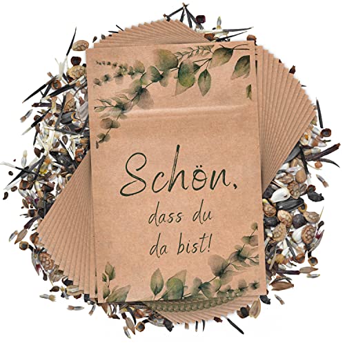 Let's Bride Blumensamen Gastgeschenke Hochzeit [50er Set inkl. Kraftpapier Tüten] Schön das du da bist Gastgeschenke Kommunion | Geburtstag Taufe Deko Babyparty Give Aways -Made IN Germany von Let's Bride