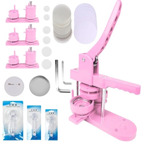 LetCart Buttonmaschine Abzeichen Button Maker DIY Badge Press Machine, DIY Pin Button Maker Maschine 25mm/32mm/58mm Button-Presse mit 300 Stück Button-Teilen(Rosa) von LetCart