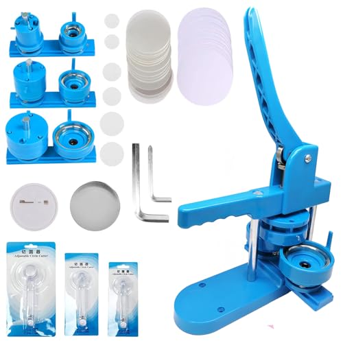 LetCart Buttonmaschine Abzeichen Button Maker DIY Badge Press Machine, DIY Pin Button Maker Maschine 25mm/32mm/58mm Button-Presse mit 300 Stück Button-Teilen (Blau) von LetCart