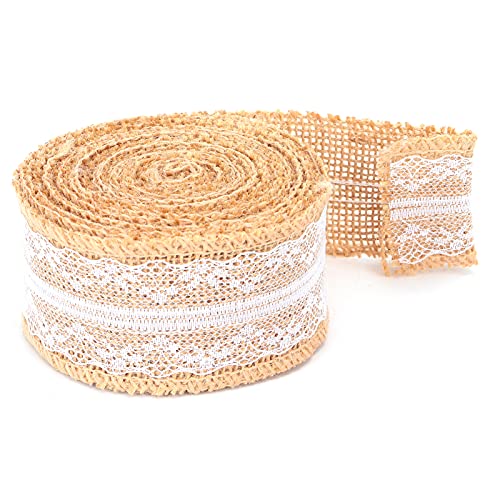 LetCart Jute-Spitzenband mit weißer Spitze, Jute-Rolle für DIY-Dekoration und Geschenkverpackung, 4,5 m x 5 cm mittlere Spitze von LetCart