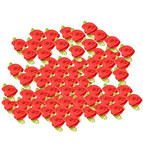 LetCart Mini-Bandschleife, Rose, Mini-Band, Rosen-Dekoration, Schleife, Blume mit Blatt, Ornament für DIY, Nähen, Basteln, 450 Stück, Rot von LetCart