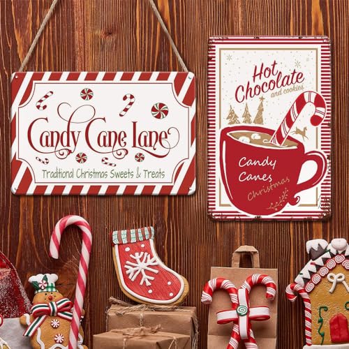 2 Stück Weihnachtsschilder "Hot Cocoa and Candy Cane Lane" von Letnspk