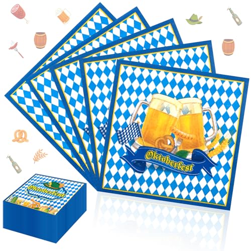 Lets Joy 100 Stück Servietten Oktoberfest, 33 x 33 cm Servietten Oktoberfest Deko, Oktoberfest Papierservietten, Bayern Servietten Oktoberfest, Willkommen Zum Oktoberfest, Bayern Party Deko von Lets Joy