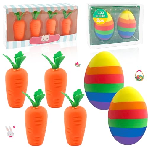 Lets Joy 6 Stück Radiergummi Ostern, Radiergummi Kinder Mitgebsel, Radiergummi Osterei, Karotte Radiergummi, Ostern Kinder Radierer, Party Favors Geschenke Spiele Preise Schule Büro von Lets Joy