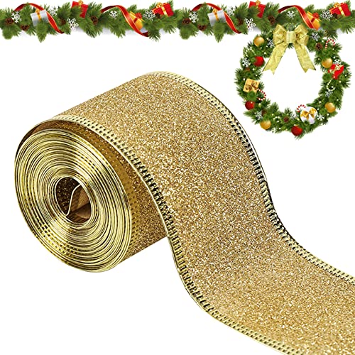 Lets Joy Geschenkband Weihnachten, 10M Weihnachtsbänder, Schleifenband Satinband, Weihnachten Band, Weihnachtsbaum Band für Weihnachten Dekoration Hochzeit Party Geschenk Verpackung (Gold) von Lets Joy