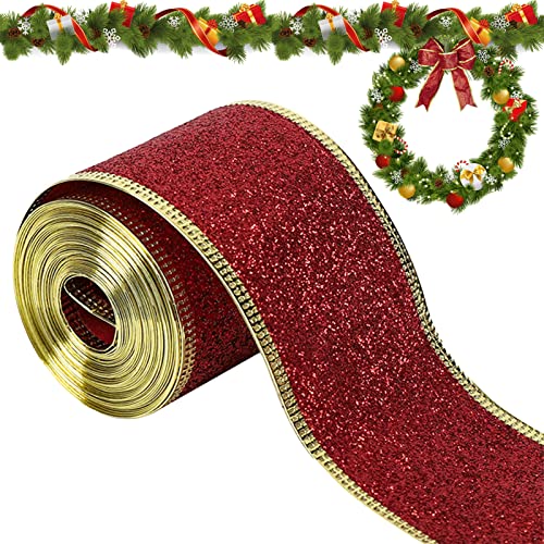 Lets Joy Geschenkband Weihnachten, 10M Weihnachtsbänder, Schleifenband Satinband, Weihnachten Band, Weihnachtsbaum Band für Weihnachten Dekoration Hochzeit Party Geschenk Verpackung (Rot) von Lets Joy