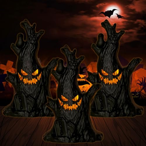 Lets Joy Halloween Deko Geister Baumstumpf, 3 Stück Halloween LED Geist Kerze, Halloween Geister Baumstumpf Deko, Halloween Geister Kerzen, Halloween Baumstumpf Horror Zubehör Deko Partygeschenke von Lets Joy