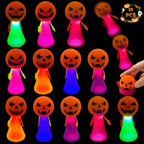 Lets Joy Halloween Jumping Spielzeug, 12 Stück Leucht Springendes Spielzeug, Springbälle Hüpfball, Spring Launchers Toys, LED Leuchtspielzeug Kinder, Halloween Hüpfende Partygeschenke von Lets Joy