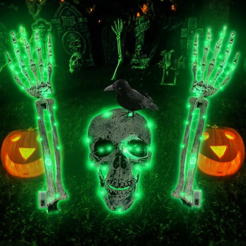 Lets Joy Halloween Skelett Deko, Halloween Deko Leuchtendes Skelett, LED Skelett für Halloween Deko, Halloween Luminous Skeleton, Realistisch Skelett Hände Krähe, Halloween Horror Party Ornamente von Lets Joy