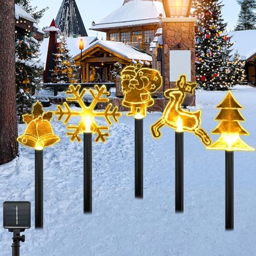 Lets Joy LED Weihnachtsbeleuchtung, 5 Stück Weihnachtsbeleuchtung Acryl, Weihnachten Solarlampen für Außen, Außenbeleuchtung Weihnachten, Solarleuchten Garten im Freien Weihnachtsdeko von Lets Joy