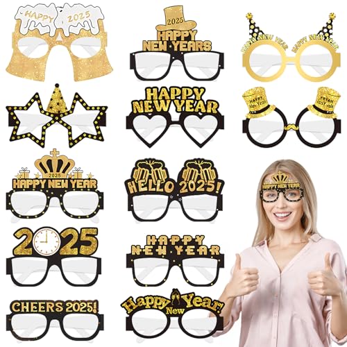 Lets Joy Silvester Brille 2025, 12 Stück Happy New Year Brillen, Frohes Neues Jahr Brillen, Neujahr Accessoires, Neujahrsdeko Brille, Party Photo Booth Requisiten, Silvester Party Mitgebsel von Lets Joy