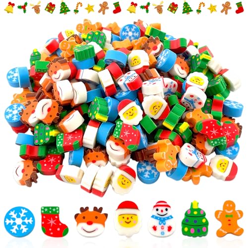 Lets Joy Weihnachten Radiergummi Kinder, 200PCS Radiergummi Kinder Mitgebsel, Weihnachten Kinder Radierer, Weihnachtsmann Schneeflocke Schneemann Radiergummi, Partygeschenke Spiele Schule Preise von Lets Joy