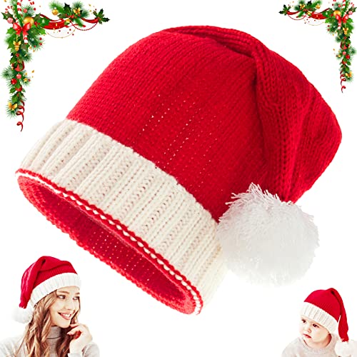 Lets Joy Weihnachtsmütze, Gestrickte Nikolausmütze, Rot Weihnachtsmann Hüte, Plüsch Weihnachtsmann Mütze Partyhut, Weihnachtsmannmütze, Weihnachten Hut Wintermütze für Kinder und Erwachsene von Lets Joy