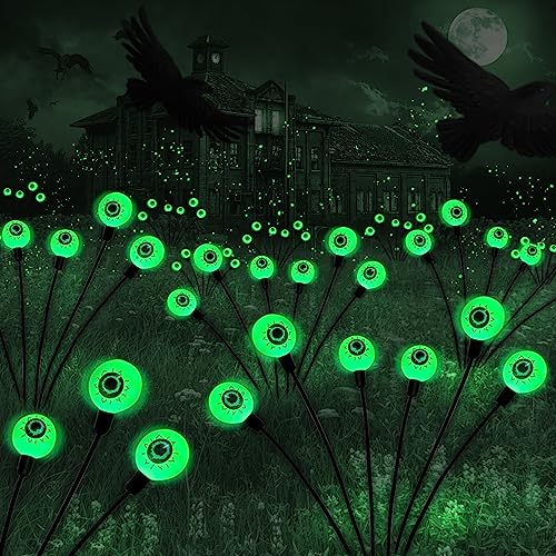 Solarlampen Halloween Deko Outdoor, 2 Stück 12 LED Augapfel Gartenlichter Halloween Lichter, IP65 Wasserdicht, Halloween-Dekor für Garten/Hof/Terrasse/Rasen/Weg von LeuKoles