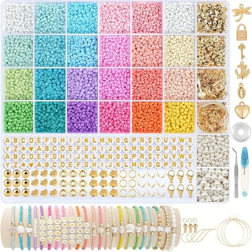 Leuyuee 10600 Stück Perlen Set Zum Auffädeln, 24 Farben Perlen Zum Auffädeln，3mm Perlen für Armbänder, Clay Beads für DIY Schmuck Halskette Ohrringe Kette für Erwachsene von Leuyuee