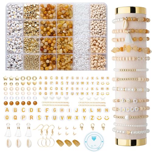 Leuyuee Natürliche Amazonit Perlen Edelstein Perlen Perlen Set Zum Auffädeln 1679 Stück Glasperlen Kit Perlenset Beads für DIY Schmuck Halskette Ohrringe Kette für Kinder Erwachsene (Yellow) von Leuyuee