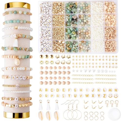 Leuyuee Natürliche Amazonit Perlen Edelstein Perlen Perlen Set Zum Auffädeln 1679 Stück Glasperlen Kit Perlenset Beads für DIY Schmuck Halskette Ohrringe Kette für Kinder Erwachsene (mehrfarbig) von Leuyuee