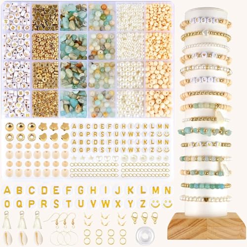 Natürliche Amazonit Perlen Edelstein Perlen Perlen Set Zum Auffädeln 1679 Stück Glasperlen Kit Perlenset Beads für DIY Schmuck Halskette Ohrringe Kette für Kinder Erwachsene von Leuyuee