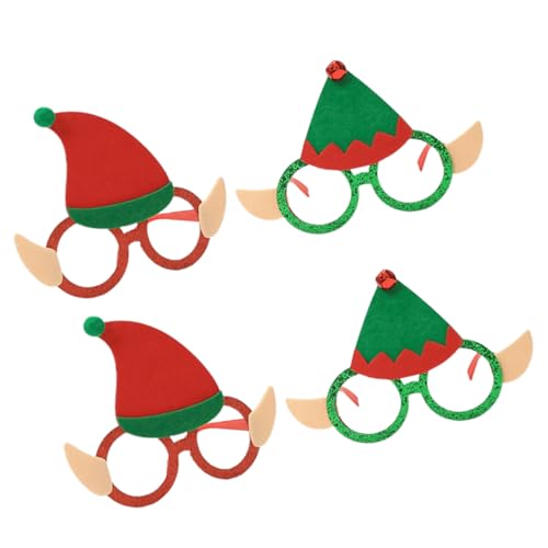 Levemolo 4 Stück Elfenbrille Gläser Weihnachtsmütze Brille Lustige Partybrille Weihnachts-Fotoautomaten-Requisiten kinderbrille für kinder Weihnachtsbrille Partybrillen Vlies von Levemolo