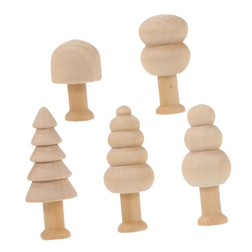 Levemolo 5 Stück Unlackierte Holzklammer-Puppen Und Bäume, Naturholzfiguren, Miniatur-Weihnachtsbaum Und Pilz-Ornamente Für Bastelarbeiten, Kinder, DIY, Malerei, Kunstbedarf von Levemolo