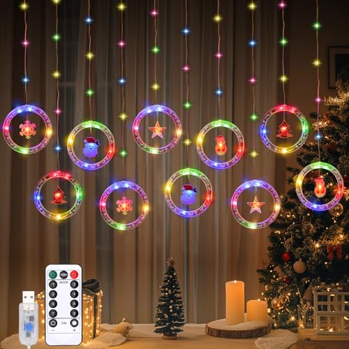 Lewondr 138 LED Weihnachtsvorhang Lichter, Märchenhafte Lichter mit 6H Timer & 8 Modi, USB & Fernbedienung Zeichenfolge Lichter für Weihnachten Schlafzimmer Indoor Dekoration, Buntes Licht von Lewondr