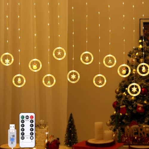 Lewondr 138 LED Weihnachtsvorhang Lichter, Märchenhafte Lichter mit 6H Timer & 8 Modi, USB & Fernbedienung Zeichenfolge Lichter für Weihnachten Schlafzimmer Indoor Dekoration, Warmes Licht von Lewondr