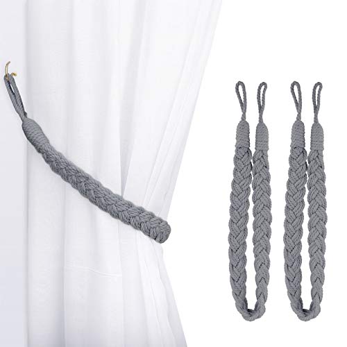 Lewondr Curtain Rope Buckle, 2 Stück Baumwolle Strick Knoten Geflochtene Window Curtain Raffhalter Dekorative Vorhänge Holdback für Wohnzimmer, Schlafzimmer, Cafe - Hellgrau von Lewondr