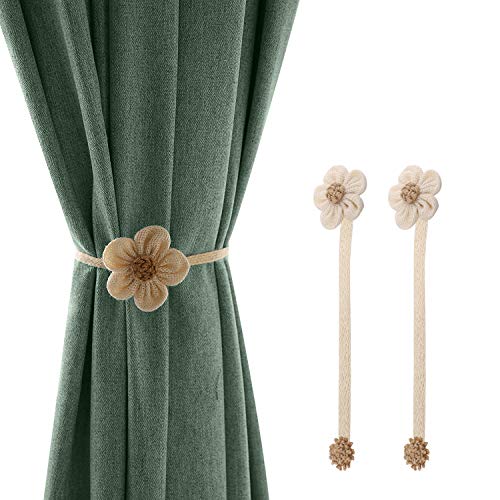 Lewondr Magnetische Vorhang Seil, 2 Stück Einfach und Elegant Sonnenblume Gestrickte Vorhang Halter Dekorative Raffhalter Vorhang Binder Zubehör für Büro Haus Dekoration - Weiß & Beige von Lewondr