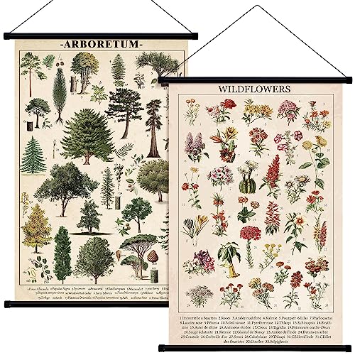 Lewtemi 2 Stück Vintage-Pilz-Blumen- und Schmetterlings-Poster, Pilz, rustikaler Wandbehang, illustrative Referenztabelle, Poster für Wohnzimmer, Schlafzimmer, 39 x 60 cm (Blume, Baum) von Lewtemi