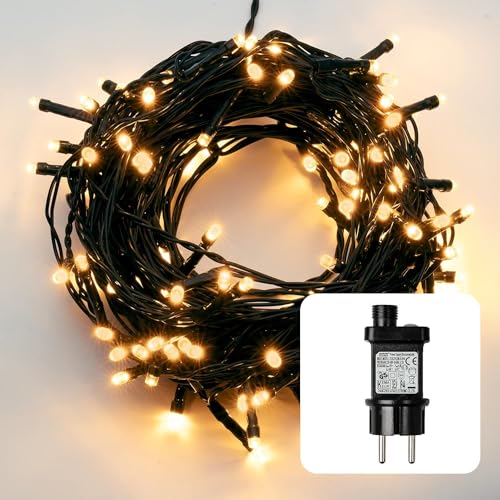 Lex Light Lichterkette 200 LEDs warmweiß - 6 Stunden Timer - 19,9m grünes Kabel - Innen- und Außen - Dekoration für Partys, Weihnachten, Hochzeit von Lex Light