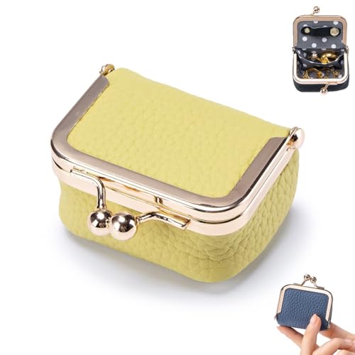 Mini-Schmuckkästchen aus echtem Leder, Vintage-Reise-Kleiner Schmuck-Organizer for Mädchen und Frauen, Schmuckkästchen und Organizer, tragbare Mini-Schmuckschatulle(Yellow) von LexTex