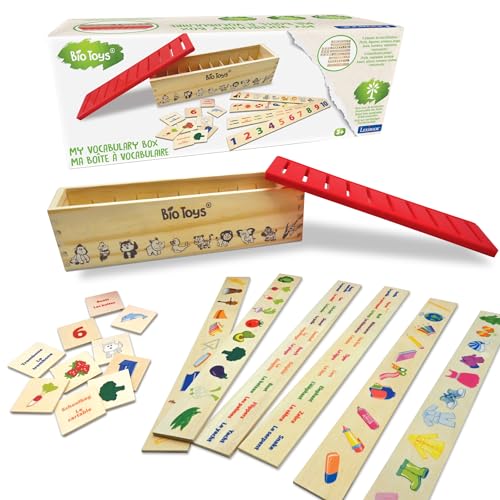 LEXIBOOK EDU250i1 Animals Bio Toys-Vokabelbox-Sortierbox aus Holz EN/FR, bunt, Medium von Lexibook