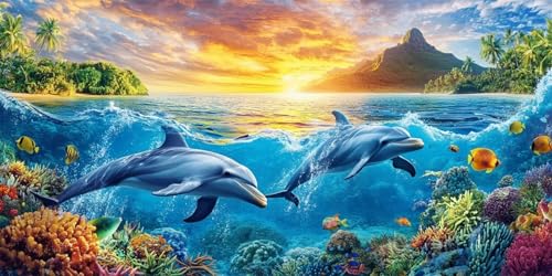 Diamond Painting Delphin, 5D Diamant Painting Bilder Tier Diamond Painting Erwachsene Kinder Strass Stickerei Paintings Kits für Schlafzimmer Deko Wohnzimmer, Geschenke für Frauen,70x140cm-663 von Lezewege