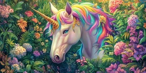 Diamond Painting Einhorn, 5D Diamant Painting Bilder Blume Diamond Painting Erwachsene Kinder Strass Stickerei Paintings Kits für Schlafzimmer Deko Wohnzimmer, Geschenke für Frauen,25x50cm-63 von Lezewege